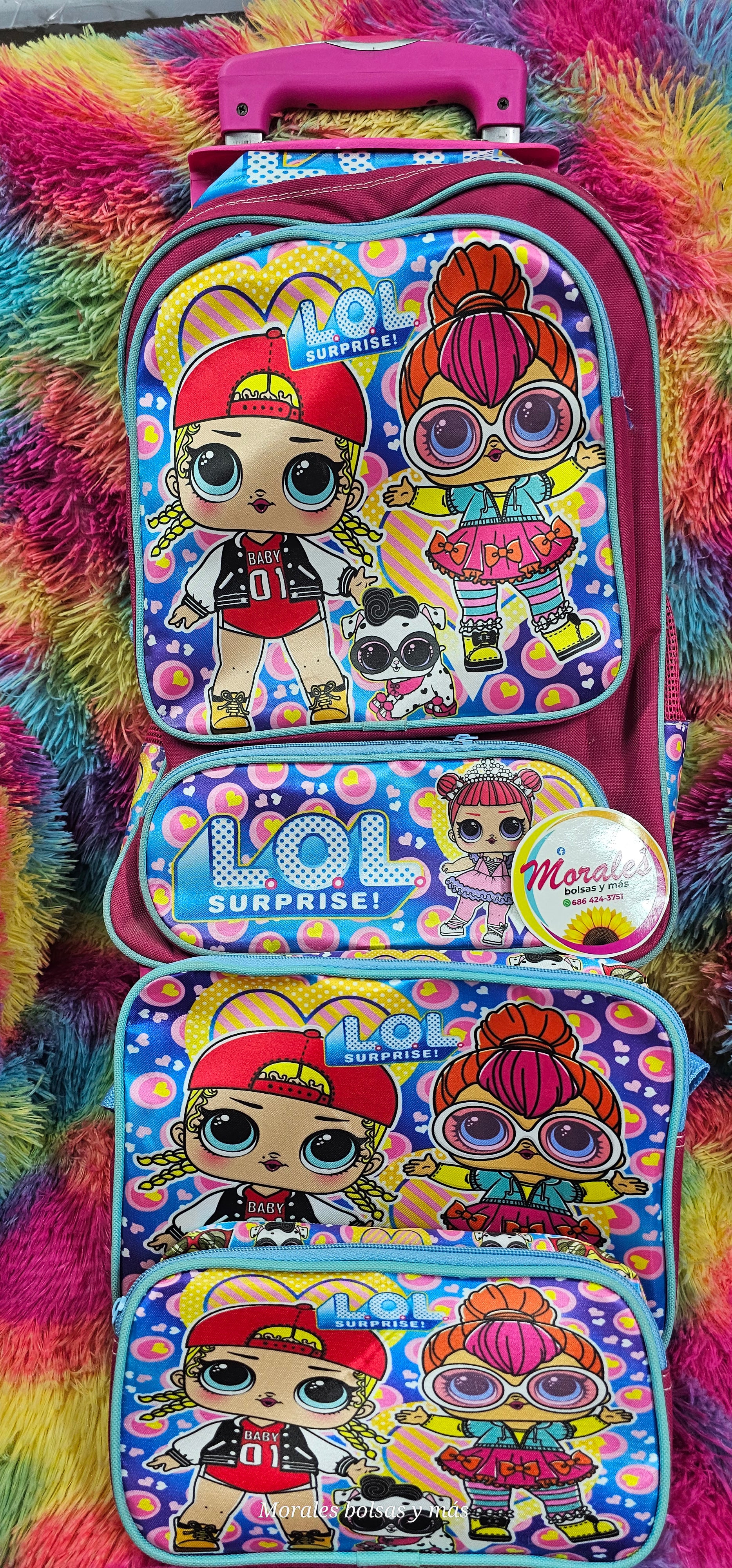 LoL mochila combo escolar 3pzas con llantitas