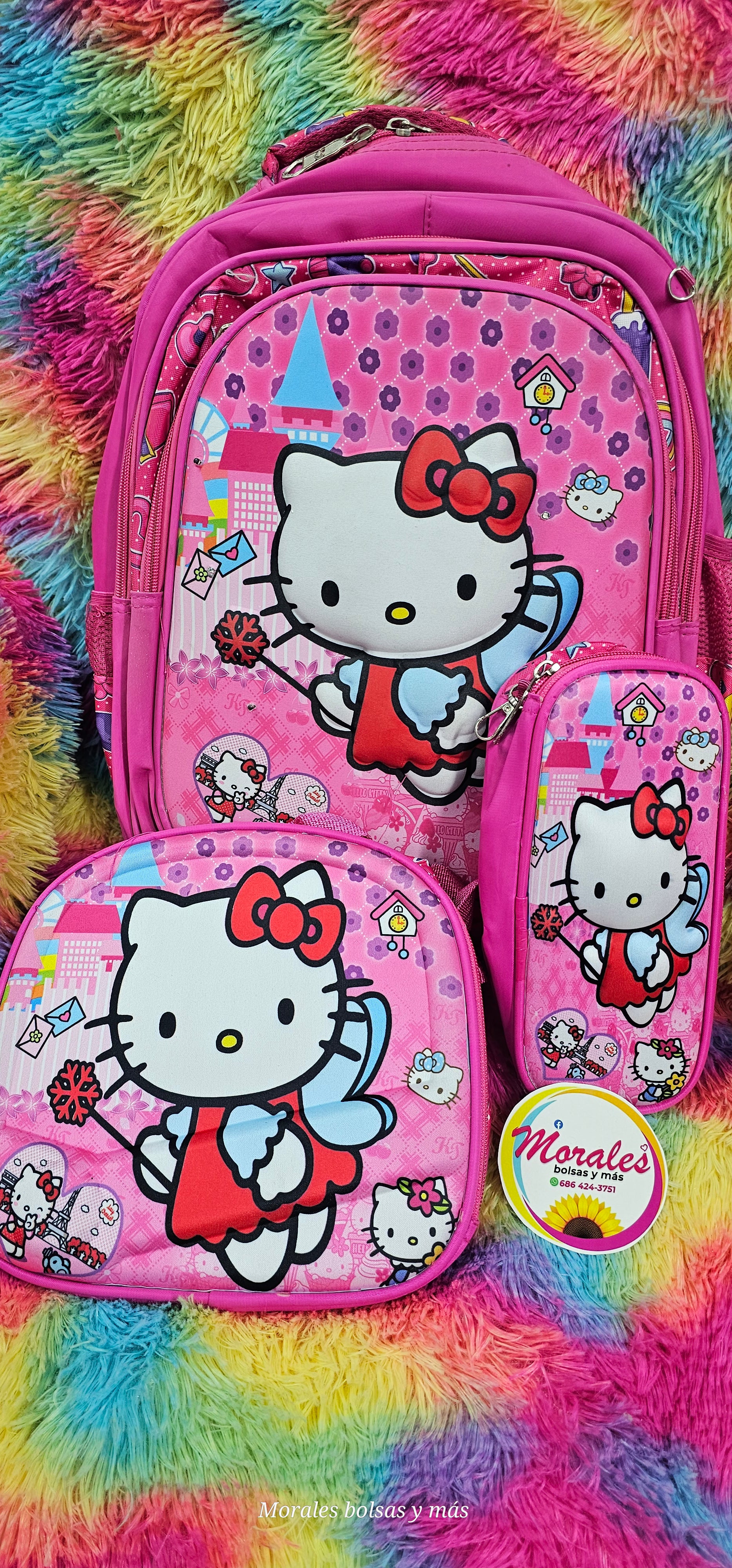 Hello kitty mochila  luz led combo 3 pzs