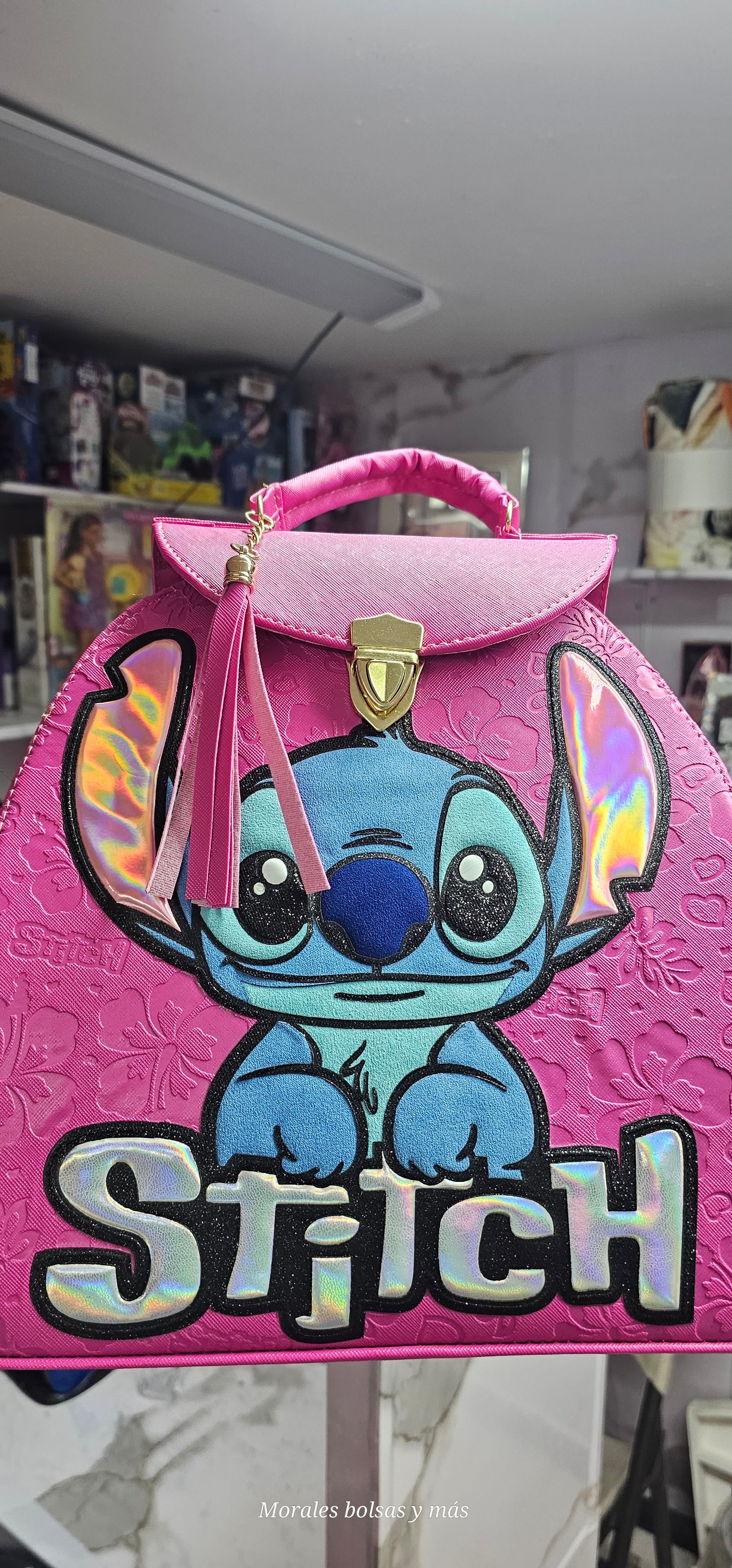 Stitch rosa mochila